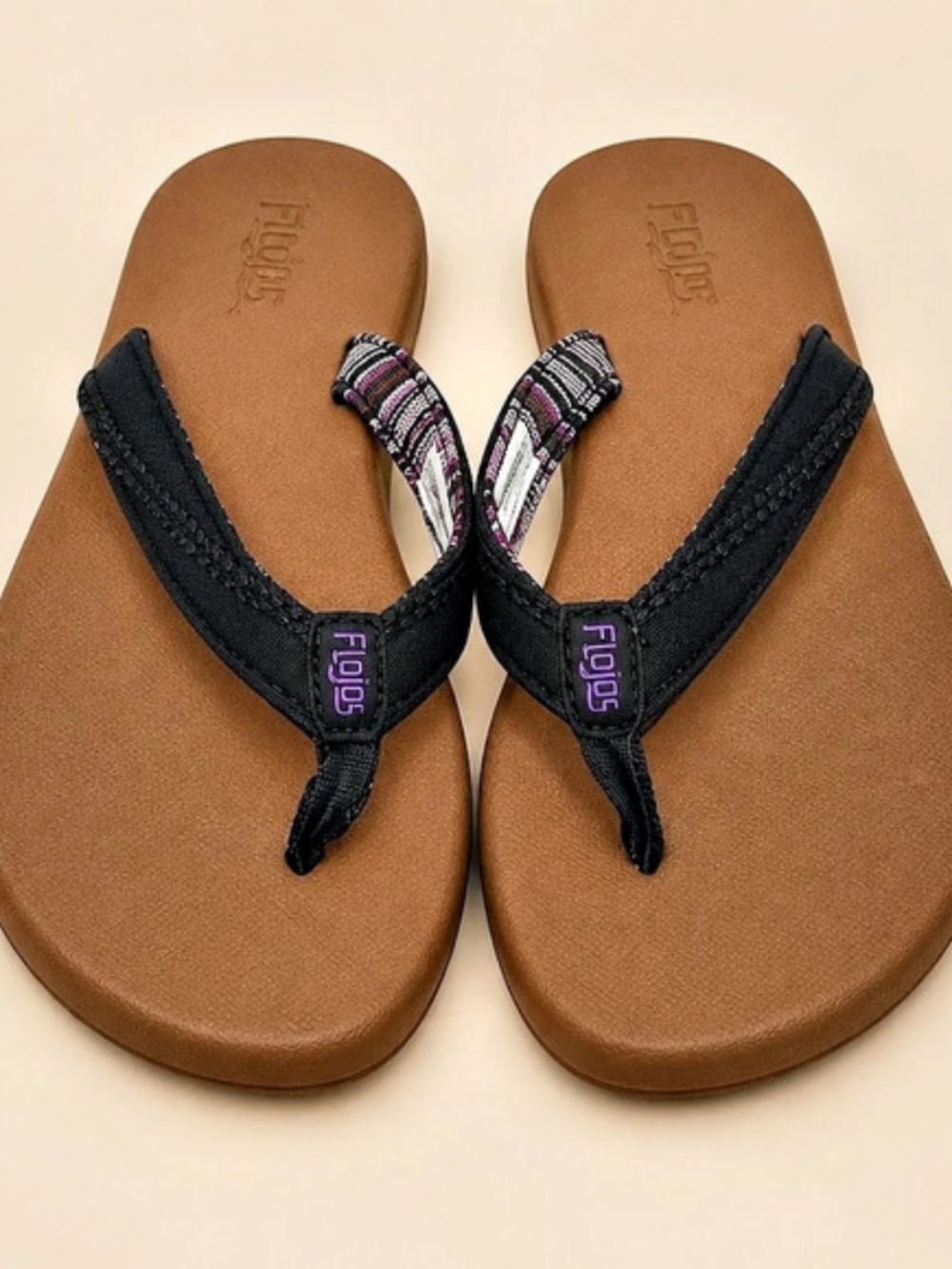 Flojos Fiesta Flip Flop Floral Thong Sandals Brown & Black US 8